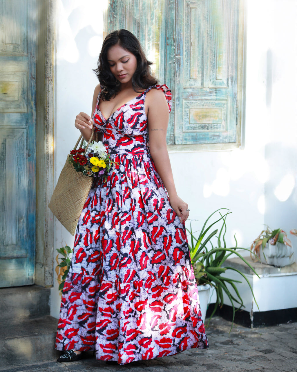 Red Monarch V Neck Maxi Dress