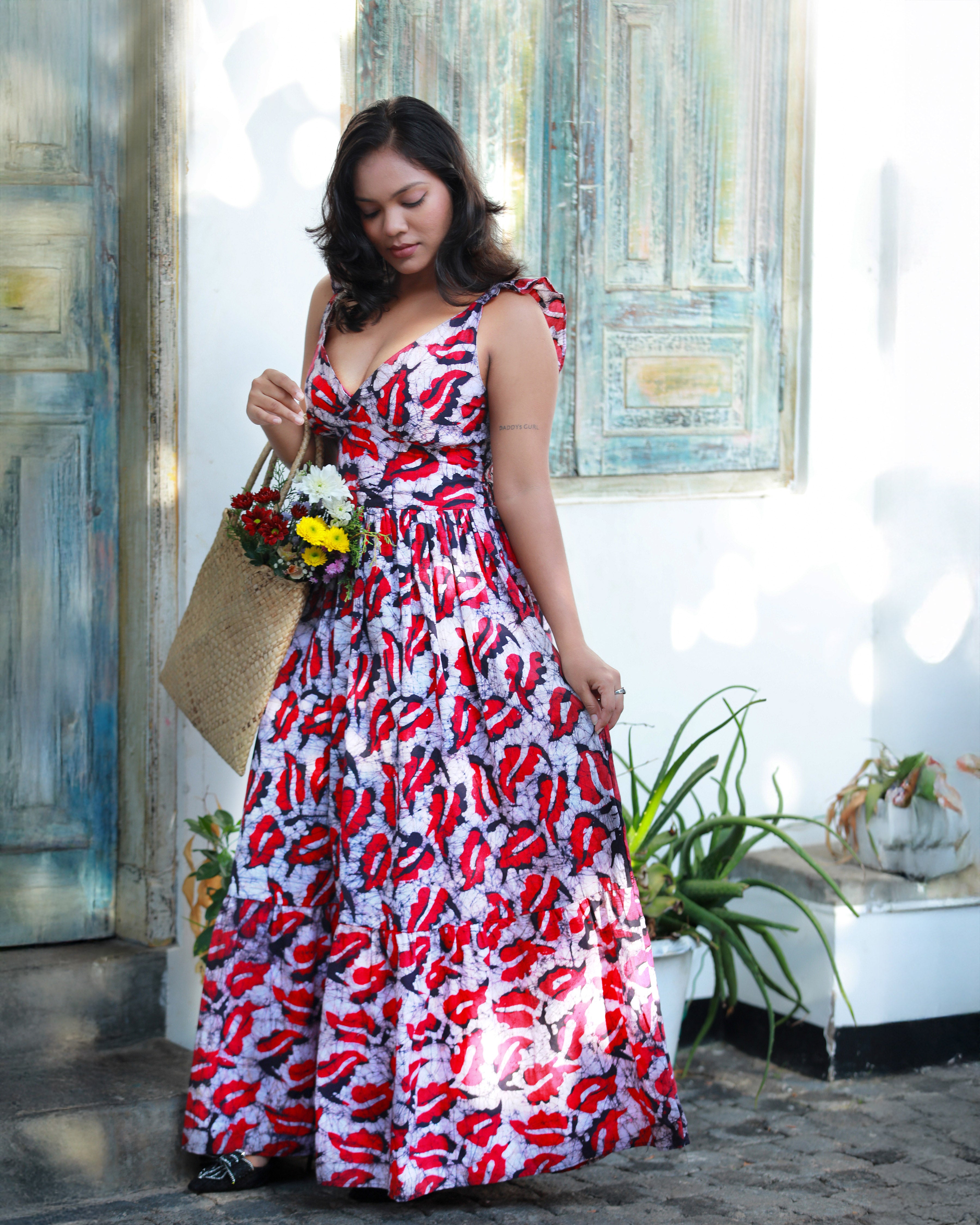 Red Monarch V Neck Maxi Dress