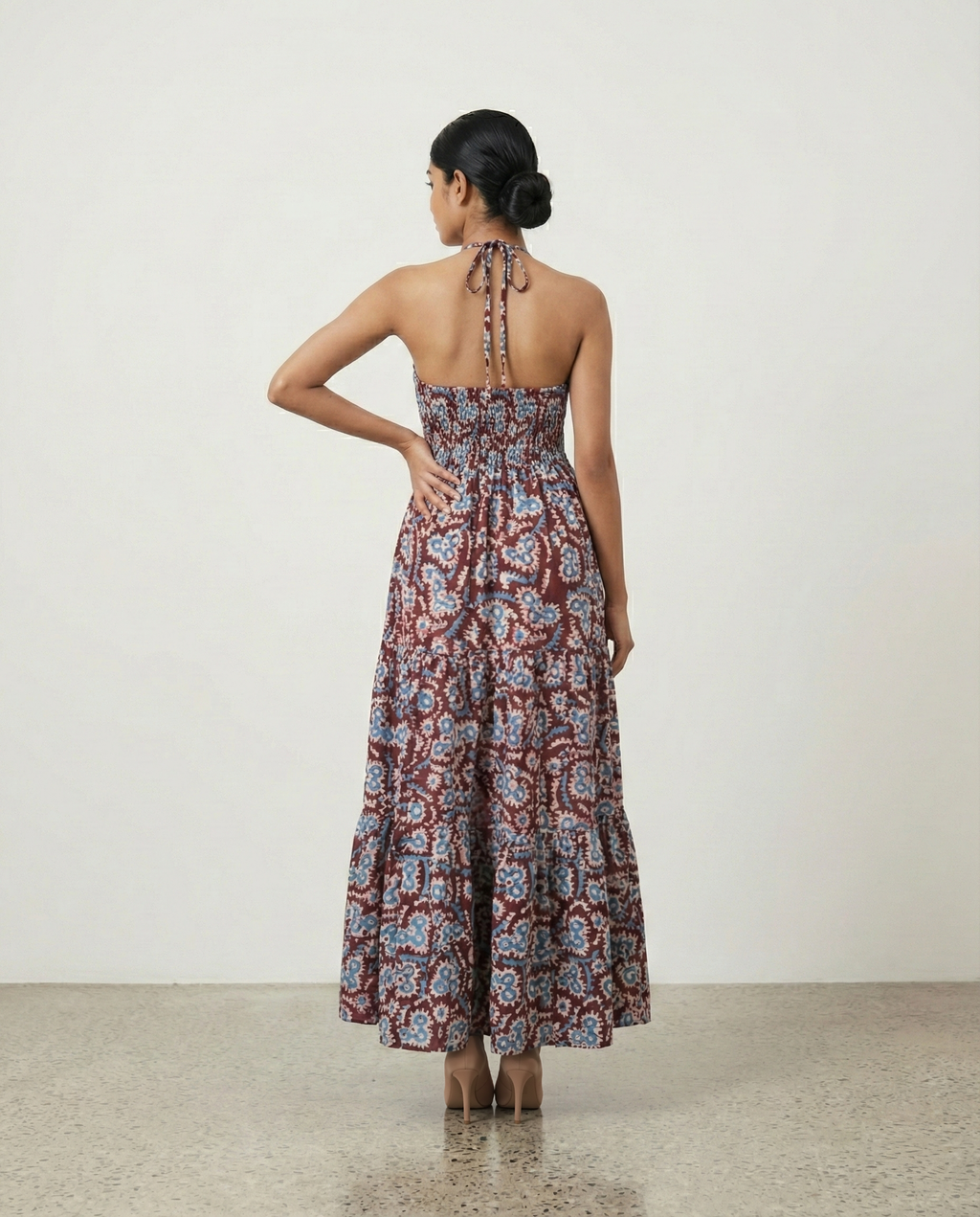 Burgundy Wings Halter Neck Dress